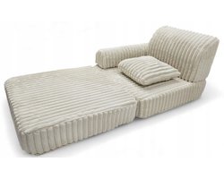 Modulaire Kinderbank Beige Ribstof – Uitklapbare Speelbank van Schuim voor Kinderen, Kinder Slaapbank en Matras voor Kinderkamer en Speelkamer