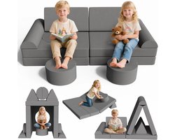 Modulaire Kinderbank – Kindersofa – Speelbank – Zitzak Kinderkamer – Kids Loungeset – 14-delige Set – Oeko-Tex Ribfluweel – Veilig Zacht Schuim