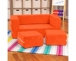 Modulaire Kinderbank - Zitbank en Poefs - Spelen en Ontspannen - 3-laags Multifunctioneel - 101.6 cm - Mandarijn