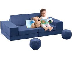 Modulaire kinderen speelbank 12-delig - hobby sectionele speelsofa met afneembare hoezen, inklapbaar - marineblauw stof