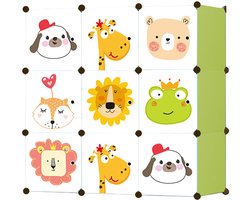 Modulaire Kinderkast 9 Vakken – Sprookjesmotief – DIY Opbergsysteem – Speelgoedkast & Kledingkast – Groen