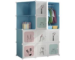 Modulaire Kinderkast - Kledingkast Organizer - DIY Opbergsysteem met Cubes - Slaapkamer & Gang - Blauw - 111x47x147CM
