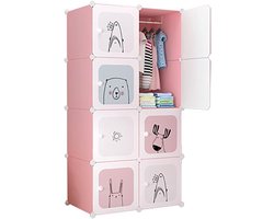 Modulaire Kindersledingkast - Opbergsysteem met Rekken - DIY Kledingkast voor Kinderkamer & Hal - 75 x 47 x 147 cm - Roze