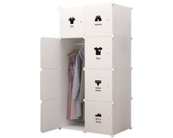 Modulaire Kindersledingkast - Opbergsysteem met Rekken - DIY Kledingkast voor Kinderkamer & Hal - 75 x 47 x 147 cm - wit