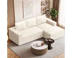 Modulaire L-hoekbank van 240 cm van corduroy – vrij te combineren bankmodules – zakvering en hoogwaardige schuimvulling – afneembare, wasbare bekleding – antisliponderkant – draagvermogen van 150 kg per zitplaats – montagevrije woonkamerbank