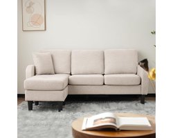 Modulaire L-vorm Hoekbank met Chaise Longue 3-Zits – Compacte Design Sofa van Ademende Katoen-Linnen Stof voor Woonkamer, Slaapkamer of Kantoor 166 x 118 x 77 cm