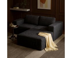 Modulaire L-vormige Hoekbank – 2-zits met Kruk – Extra Diepe Corduroy Bank met Interieurvering – Comfortabele Moderne Bank voor Woonkamer – Grijs - Casa Serena