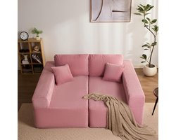 Modulaire L-Vormige Hoekbank met Chaise Longue - Roze Corduroy, Extra Diepe Zitting, Geen Montage Vereist