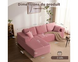 Modulaire L-vormige slaapbank 272 x 175 cm – Extra diepe hoekbank met chaise longue links, corduroy stof, frameloos design, 3-zits – Pauwhome