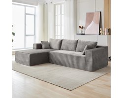 Modulaire L-vormige Slaapbank - Corduroy Ribstof - Modulaire Hoekbank 2-Zits - Hoge Draagkracht 400 kg - Combinatiebank Tweezits + Loungedeel - 279x179x83cm - Duurzaam & Ondersteunend - Grijs