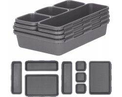 Modulaire Lade Organizer Set Van 8 Bakken - Bestekbak Ladeverdeler Ladebak Organiser Lade Inzet Bak Opbergbak Houder Verdeling Buro/Keukenklade/Keuken/Badkamer - Inzetbak Opbergbakken Voor Opbergen Van Bestek/Cosmetica/Sieraden - Kunststof - Grijs