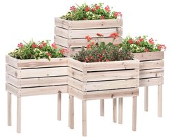 Modulaire plantenbakken set van 4 - Natuurlijk hout, compact en aanpasbaar voor tuin en balkon