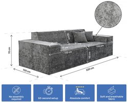 Modulaire rechte bank in structuurstof "Lusso" - 3-zits - Grijs