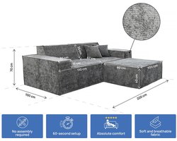 Modulaire rechte bank met voetenbank in structuurstof "Lusso" - 3-zits - Grijs