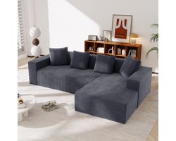 Modulaire sofa met L-chaise longue - voor woonkamer en slaapkamer - 3-5 personen, 261x146x65 cm - diverse kleuren - diepe zit 70 cm - geen montage nodig - 4 kussens inbegrepen - pluche bekleding