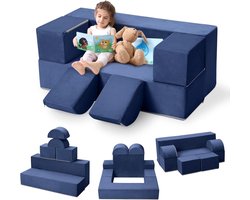 Modulaire Speelbank voor Kinderen - 6-Delige Kinderbank & Peutersofa - Zacht Schuim met Wasbare Hoes - 100x50x40 cm - Blauw