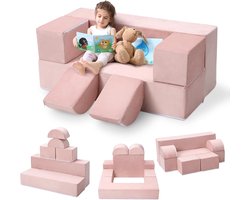 Modulaire Speelbank voor Kinderen - 6-Delige Kinderbank & Peutersofa - Zacht Schuim met Wasbare Hoes - 100x50x40 cm - roze