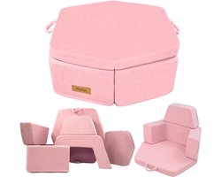 Modulaire speelset 6-delig voor kinderen met personalisatie, sofa en fauteuil, zachte teddy-stof roze