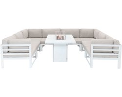 Modulaire tuinmeubelset met vuurschaal - wit - 300x225 cm - 8-zits