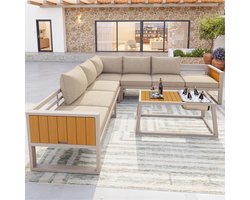 Modulaire Tuinset Hoekbank Met Verstelbare Rugleuning - 3-Delig Set Met Koffietafel En Metalen Emmer - Weerbestendig - Grijs/Metallic Zilver