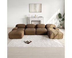 Modulaire U-vormige bank - raamloze bank - corduroy - extra brede armleuning - huisdiervriendelijk - ergonomisch - bruin