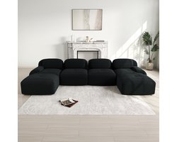 Modulaire U-vormige bank - raamloze bank - corduroy - extra brede armleuning - huisdiervriendelijk - ergonomisch - zwart