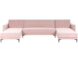 Modulaire U-vormige slaapbank ABERDEEN Fluweel Pastelroze 5-zitter