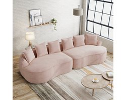Modulaire Vierzitsbank, 4-Zits Bank, Comfortabele Chenillestof, Frameloze Bank, Extra Grote Afmetingen, Diepe Zitplaatsen, Inclusief Kussens, Geen Montage Nodig, Geschikt voor Woonkamers-Roze