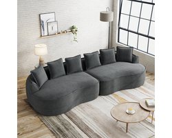 Modulaire Vierzitsbank, 4-Zits Bank, Comfortabele Chenillestof, Frameloze Bank, Extra Grote Afmetingen, Diepe Zitplaatsen, Inclusief Kussens, Geen Montage Nodig, Geschikt voor Woonkamers-Grijs
