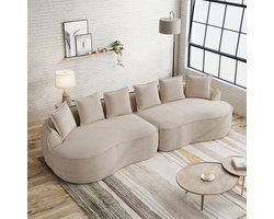 Modulaire Vierzitsbank, 4-Zits Bank, Comfortabele Chenillestof, Frameloze Bank, Extra Grote Afmetingen, Diepe Zitplaatsen, Inclusief Kussens, Geen Montage Nodig, Geschikt voor Woonkamers-Lichtbruin