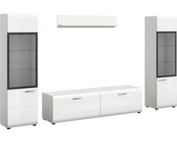 Modulaire woonwand - 4-delige wooncombinatie met vitrinekasten en lowboard - 280x160x41cm