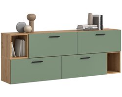 Modulaire woonwand in artisan eik en rookgroen - Stijlvolle opbergoplossing - 176cm