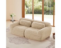 Modulaire Zachte Pluche 2-Zits Bank – Hoogwaardige Bekleding – 32D Elastisch Schuim – Ergonomisch Omarmend Design – Comfortabel en Duurzaam –Modulair en Frameloos - Inclusief 2 Rugkussens - 204×104×73cm - Geschikt voor Diverse Ruimtes - Khaki