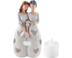 Moeder en Dochter Beeldjes - Handgeschilderde Sculpturen - Moeder Dochter Omhelzing Statues