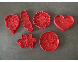 Moederdag koekvormpjes met stempel en tekst - Set 6 Stuks – Cookie Cutters – uitsteekvormen - bakken - voor Koekjes & fondant - persoonlijk moederdagcadeau
