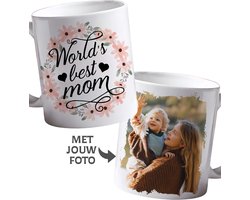 Moederdag Mok met Foto – “World’s Best Mom” – Persoonlijk Cadeau voor Mama – Bloemen Design