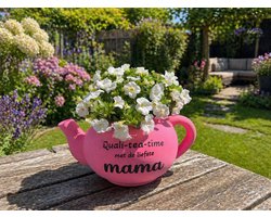 Moederdag / Verjaardag / Bedankt Cadeau Theepot Bloempot met Naam – Voor Mama, Oma, Tante of Juf – Gepersonaliseerd – Geel/Paars/Roze – 26 cm