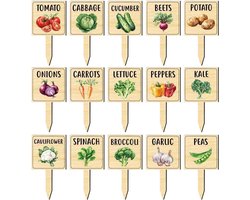 Moestuin Markeerstokjes - Plantenlabels Hout - Planten Identificeren - T-vorm Ontwerp - 15 Stuks - Multicolor