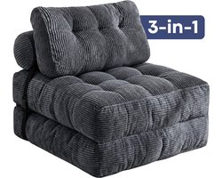 Moeve Slaapbank 1 persoons - 3 in 1 - Comfortabel & Makkelijk in gebruik - Logeerbed opbouwbaar - Ingeklapt 85x85x45cm - Uitgeklapt 190x85x20cm - Bedbank - Slaapstoel - Zetelbed - Grijs