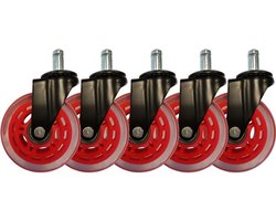 Mogi Products-Bureaustoel Wieltjes-11mm-Wielen voor Gamestoelen-Zwenkwielen-Set van 5 Stuks-Bureaustoel Wielen Rood