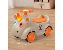 Mogi Products-Eenhoorn Loopauto voor Kinderen - Met Muziek en Lichteffecten - Educatief Speelgoed - Beige/Oranje-Baby loopauto-Peuter loopauto-Kinderspeelgoed 1 jaar