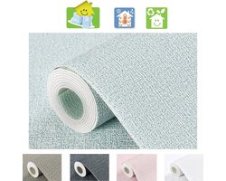 Mogi Products - Isolerend Behang-Zelfklevend Behang voor Woonkamer & Slaapkamer - ± 2 mm Dik en Waterbestendig-Linnenstructuur Lichtblauw- Isolatie behang