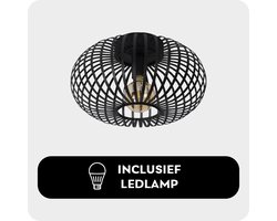 Mogi Products –Plafondlamp –Inclusief Lichtbron–Ø 38cm–Plafonnière – Metaal – Industrieel Zwart-Plafondlampen