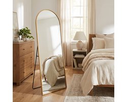 Møholm Passpiegel - 160x60 cm - Wandspiegel - Modern - Kleedkamer Spiegel - Staande Spiegel met Metalen Rand - Kleur: Goud