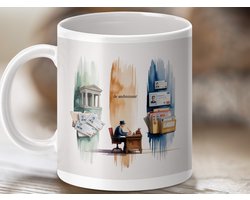 Mok Ambtenaar Design, Unieke Aquarel Mok, Bureau Ambtenaar Mok, Retro Beroep Mok, Vintage Style Beker, Ideaal Cadeau