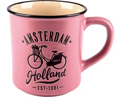 Mok Amsterdam Holland - 300 ml - Keramiek - Roze/zwart - Per Stuk