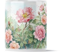 Mok Aquarel Series: Romantische Roze Rozen - Bloemenzee Print Koffiemok - Botanisch Kunst Cadeau voor haar: Vriendin of Collega - Sfeervolle Thee Beker met Tuinbloemen - Liefdevol Moederdagcadeau of Verjaardagscadeau Vrouw - Landelijke Woondecoratie