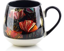 Mok - Beker - Affek design - Jerana - Bloemen motief - Porselein - Tonvormig - 9 cm hoog/13 cm breed - 400 ml.