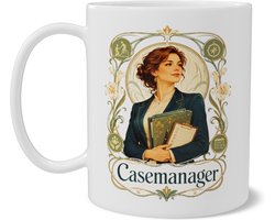 Mok Casemanager Art Nouveau Stijl Illustratie - Uniek Cadeau voor Zorgcoördinator, Hulpverlener of Kantoor Collega - Vintage Design met Dossiers - Koffiemok voor op het Bureau