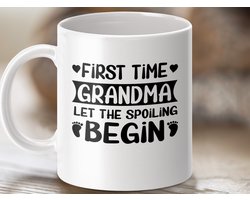 Mok Eerste keer oma cadeau, grappig oma mok, Nieuwe oma mok, Oma worden cadeau, Laat het verwennen beginnen, oma om te zijn mok